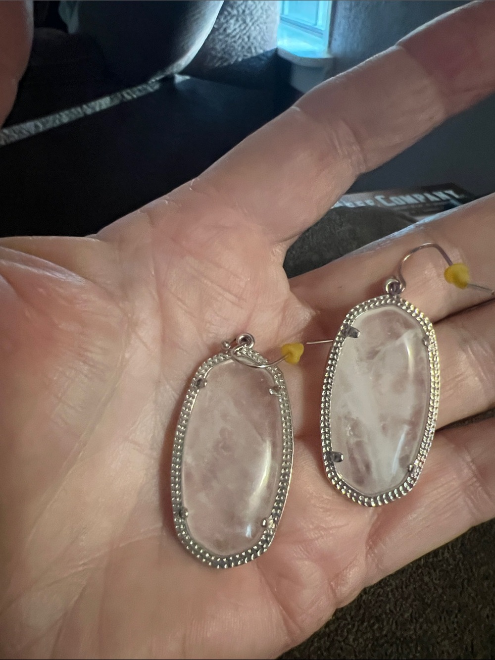 Kendra Scott Silver-Tone Rose Quartz Oval Drop Earrings - Pink Gemstone